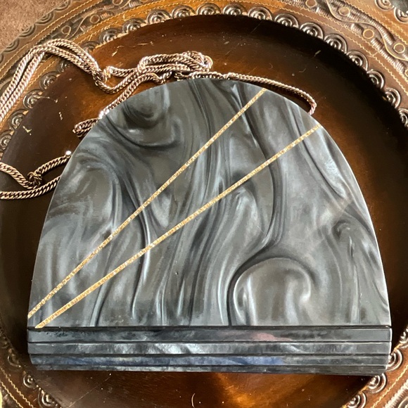 Danier Handbags - Vintage Danier Marbled Lucite Art Deco Chain Clutch